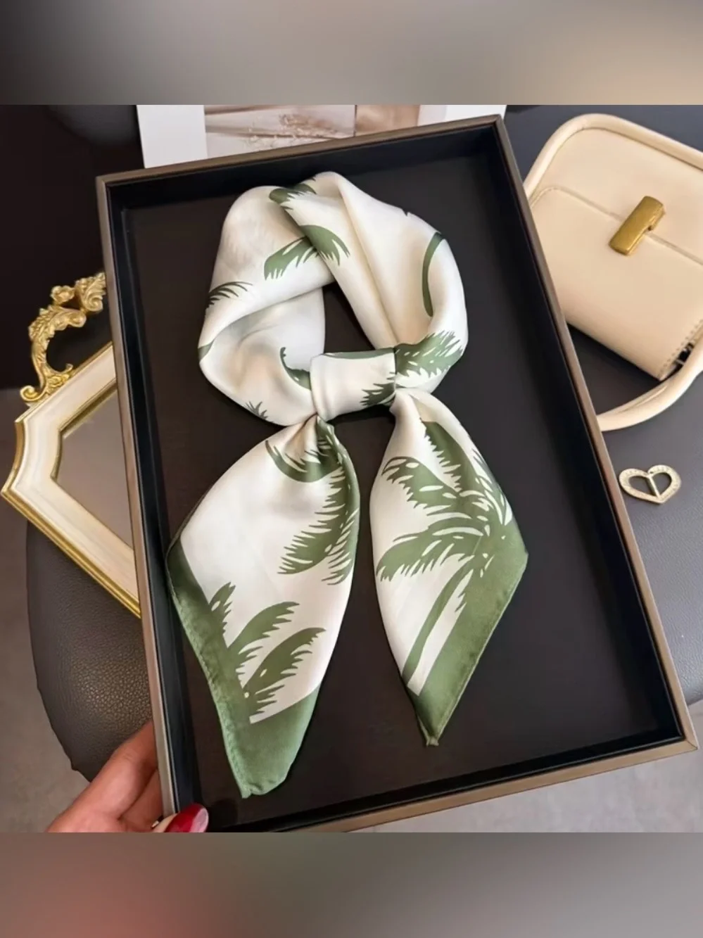 Palm Print Green-Trim scarf- Women Accessories